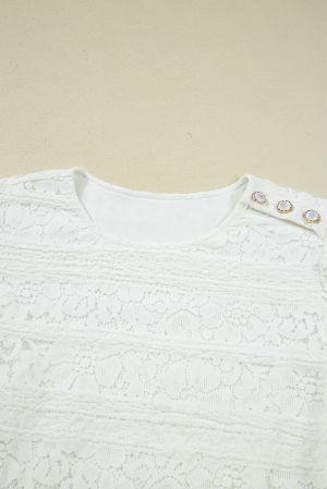 White Lace Dress with Puff Sleeves and Elegant Buttons
