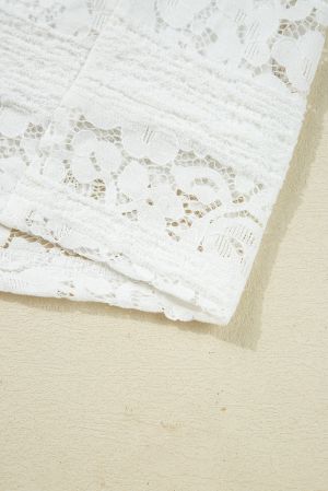 White Lace Dress with Puff Sleeves and Elegant Buttons