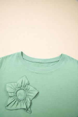 Plus Size Green Long Sleeve Top with 3D Floral Details