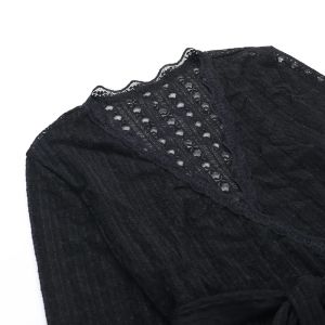 Women's Black Lace Long Sleeve Wrap Blouse