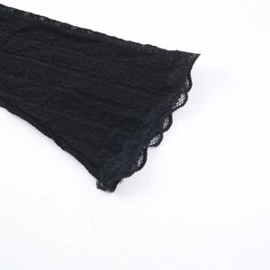 Women's Black Lace Long Sleeve Wrap Blouse