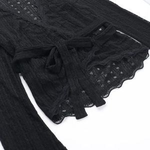 Women's Black Lace Long Sleeve Wrap Blouse