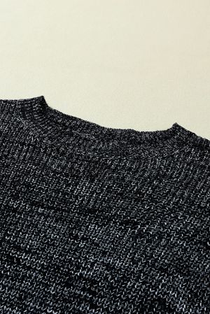 Women’s Long Knitted Sweater in Black & White Melange