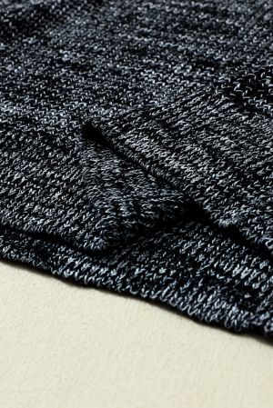 Women’s Long Knitted Sweater in Black & White Melange