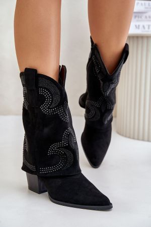 Women’s Black Mid-Calf Cowboy Boots with Decorative Studs