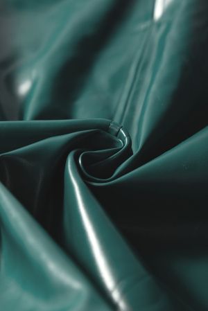 Sea Green Notched V Neck Short Puff Sleeve PU Leather Blouse
