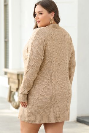 Beige Cable Knit Drop Shoulder Loose Fit Sweater Dress