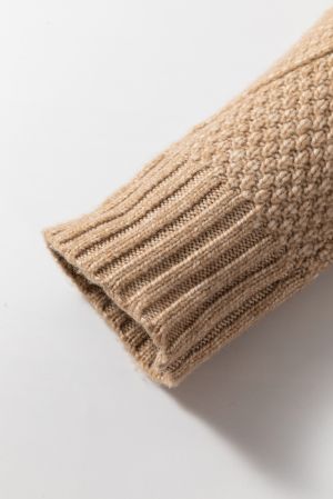 Beige Cable Knit Drop Shoulder Loose Fit Sweater Dress