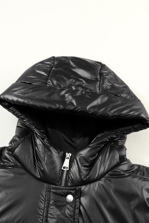 Women’s Long Black Quilted Vest with Hood