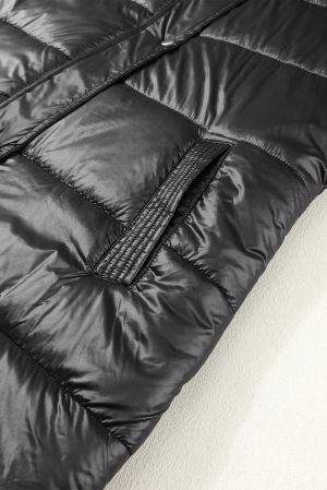 Women’s Long Black Quilted Vest with Hood