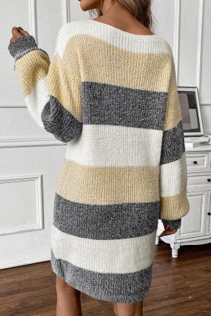Women’s Striped Sweater Dress with Long Sleeves