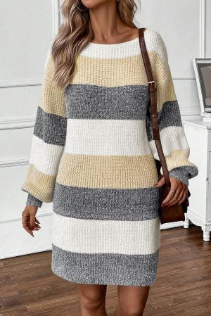 Women’s Striped Sweater Dress with Long Sleeves