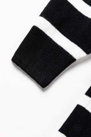 Women’s Black Striped Sweater Mini Dress with O-Ring Zip Collar