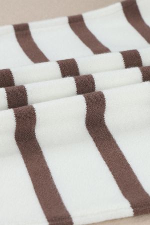 Women’s White Striped Sweater Mini Dress with O-Ring Zip Collar