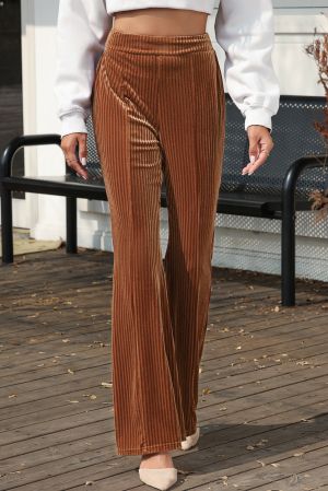 Women's Brown High Waist Flare Corduroy Pants