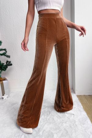 Women's Brown High Waist Flare Corduroy Pants