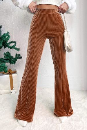Women's Brown High Waist Flare Corduroy Pants