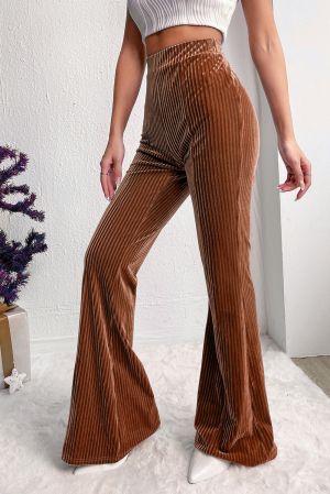 Women's Brown High Waist Flare Corduroy Pants