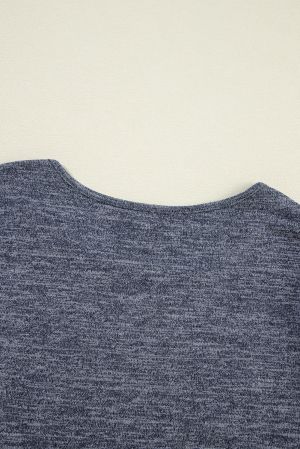 Women's Blue Top with Floral Chiffon Sleeves