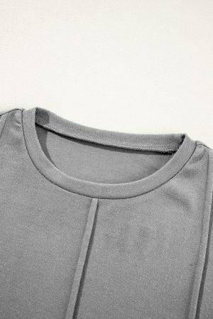 Women's Light Grey Long Sleeve Top with Exposed Seams