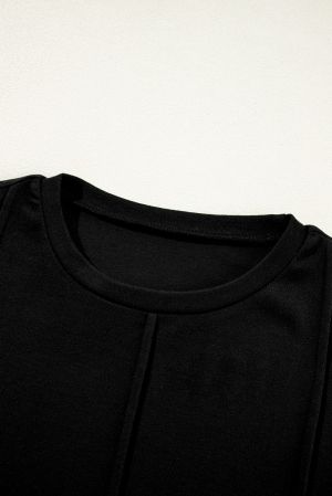 Women's Black Long Sleeve Top with Exposed Seams