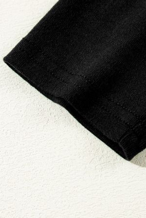 Women's Black Long Sleeve Top with Exposed Seams