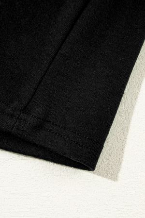 Women's Black Long Sleeve Top with Exposed Seams