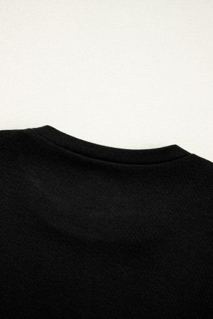 Women's Black Long Sleeve Top with Exposed Seams