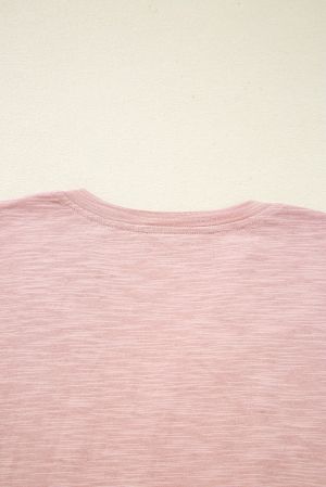 Women's Light Pink Cotton Blouse with V-Neck and Puff Sleeves