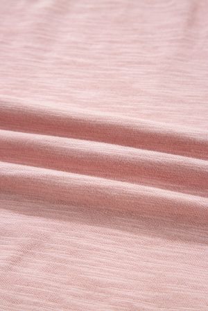Women's Light Pink Cotton Blouse with V-Neck and Puff Sleeves