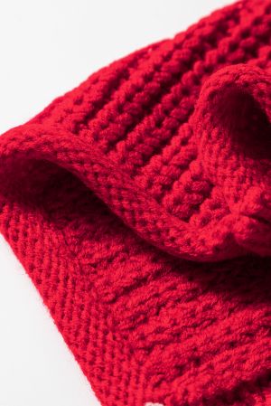 Women's Red Knitted Hoodie Sweater with White Trim