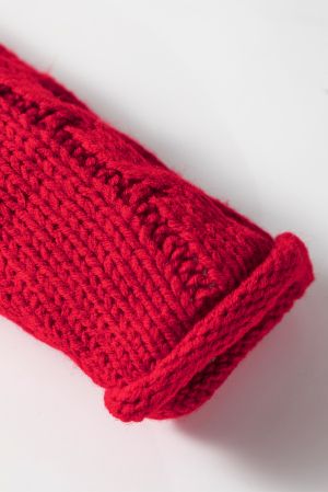 Women's Red Knitted Hoodie Sweater with White Trim