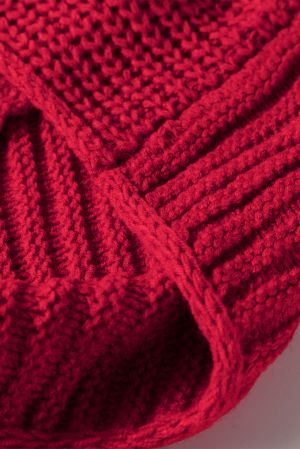 Women's Red Knitted Hoodie Sweater with White Trim