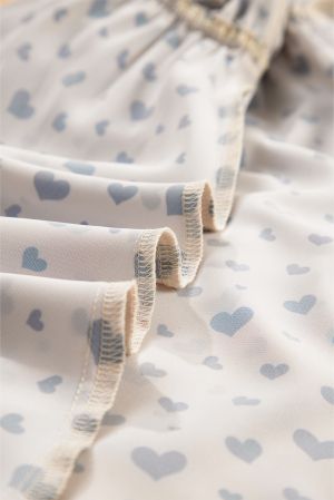 Women’s Short Beige Dress with Heart Print and Ruffle Sleeves