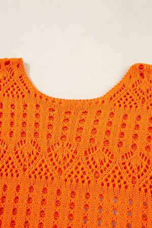 Women’s Orange Knitted Sweater with Openwork Design