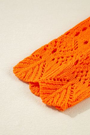 Women’s Orange Knitted Sweater with Openwork Design