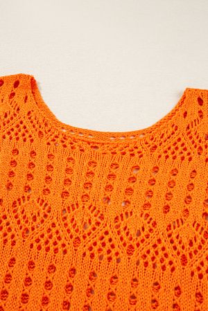 Women’s Orange Knitted Sweater with Openwork Design