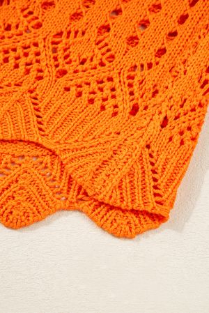 Women’s Orange Knitted Sweater with Openwork Design