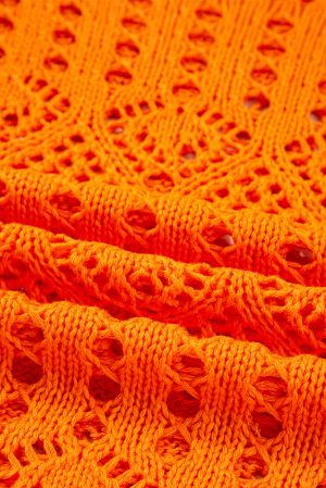 Women’s Orange Knitted Sweater with Openwork Design
