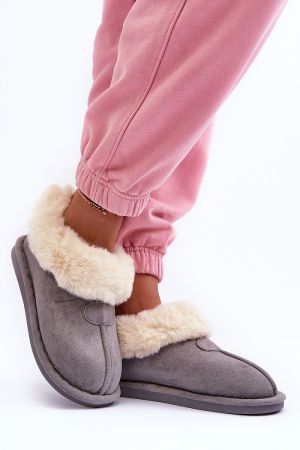 Women’s Grey Eco Suede Slippers with Warm Fluffy Lining