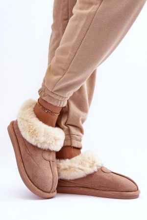 Women’s Beige Eco Suede Slippers with Warm Fluffy Lining