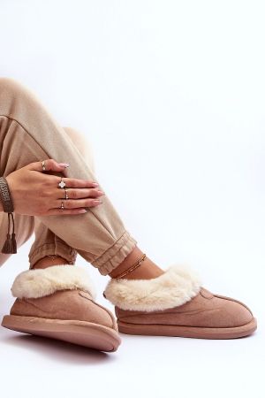 Women’s Beige Eco Suede Slippers with Warm Fluffy Lining