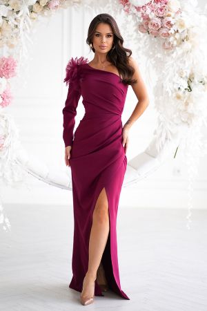 Women's Elegant Long Dress with Rose on the Shoulder