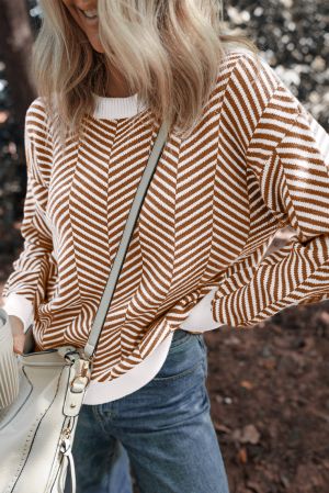 Parchment Solid Textured Knit Split Cuff Drop Shoulder Loose Sweater
