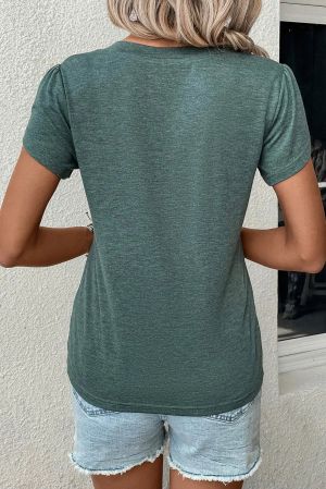 Women’s Mist Green V-Neck T-Shirt with Petal Sleeves