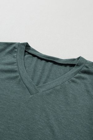 Women’s Mist Green V-Neck T-Shirt with Petal Sleeves