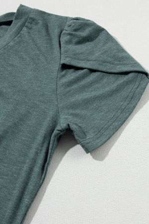 Women’s Mist Green V-Neck T-Shirt with Petal Sleeves