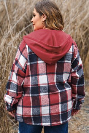 Women’s Plus Size Plaid Hooded Button-Up Jacket