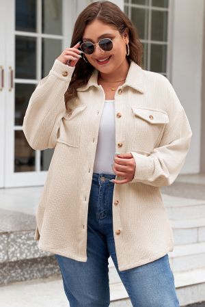 Women’s Plus Size Oatmeal Textured Button-Up Shacket