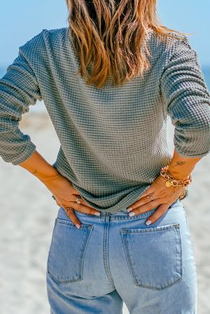 Women’s Green Waffle Knit Long Sleeve Top